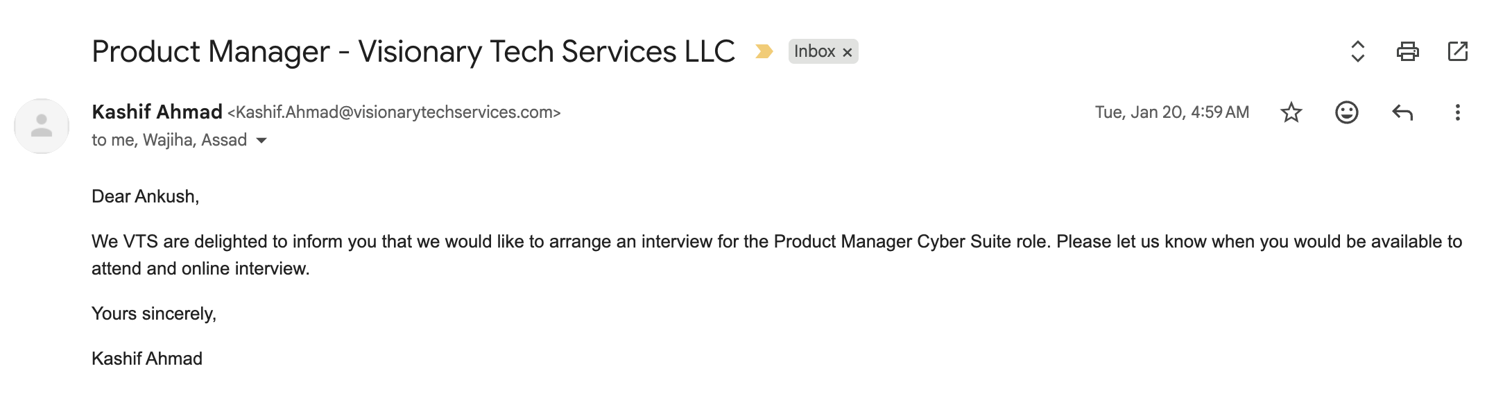 Interview Invitation - Visionary Tech