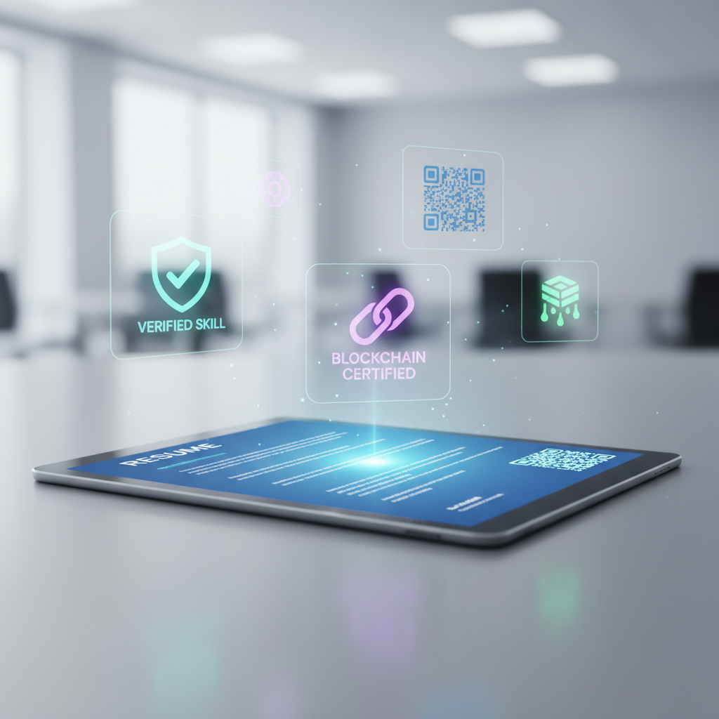 A digital resume with a QR code and verified badges