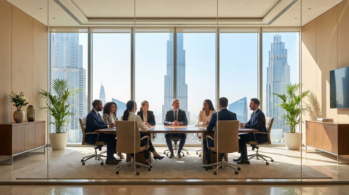Professional working in a high-rise office in Dubai International Financial Centre