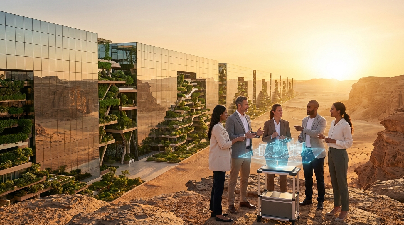Futuristic view of NEOM The Line project with sustainable architecture