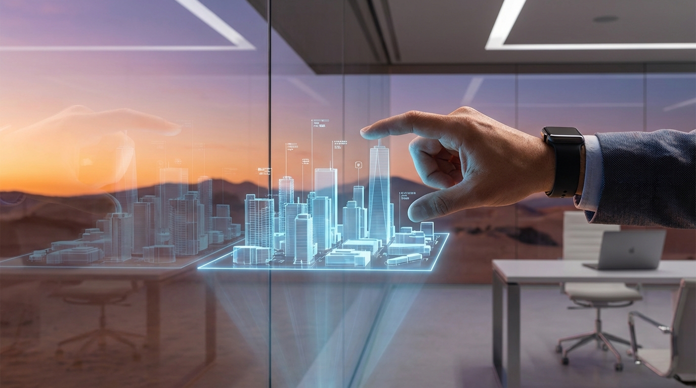 Technologist working on a digital twin interface for a smart city