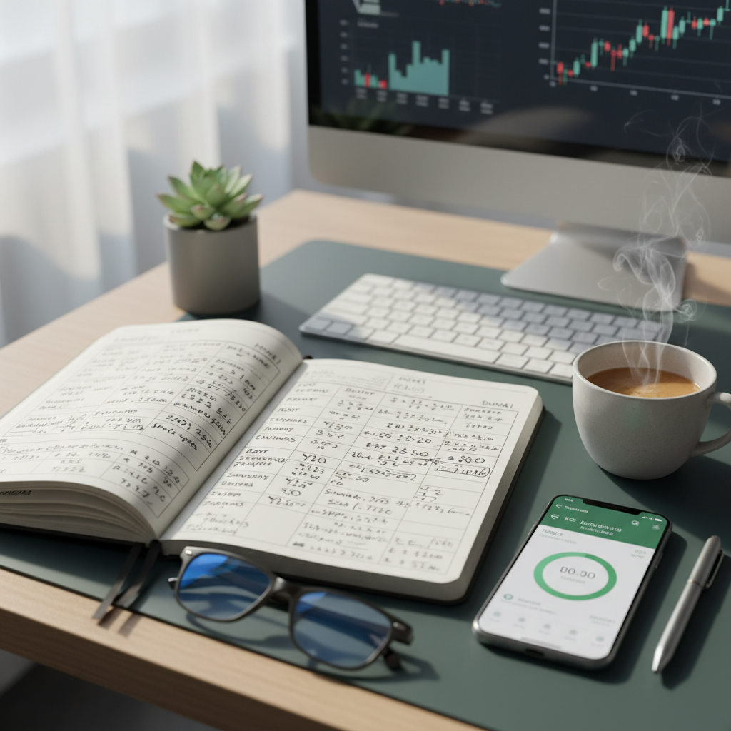 Calculator and notepad for budget planning