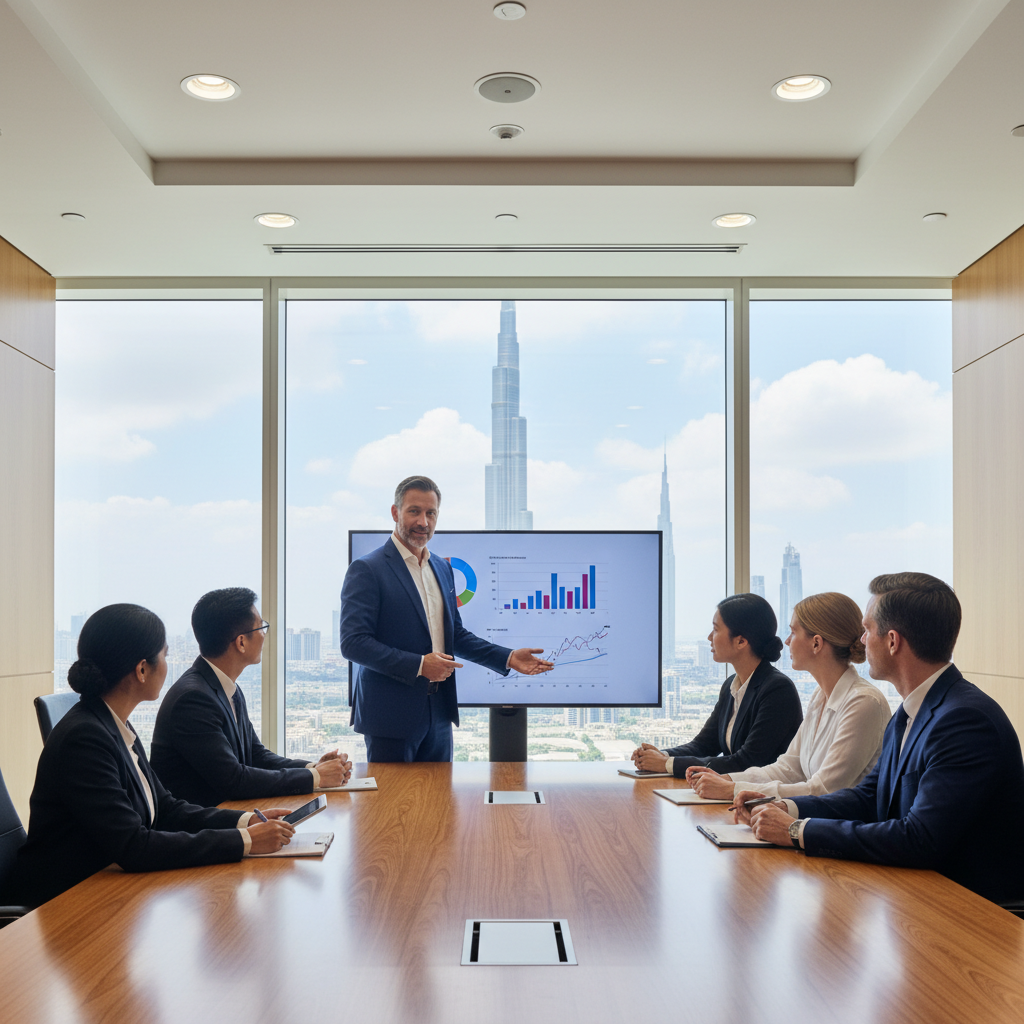 Senior professional leading a team meeting