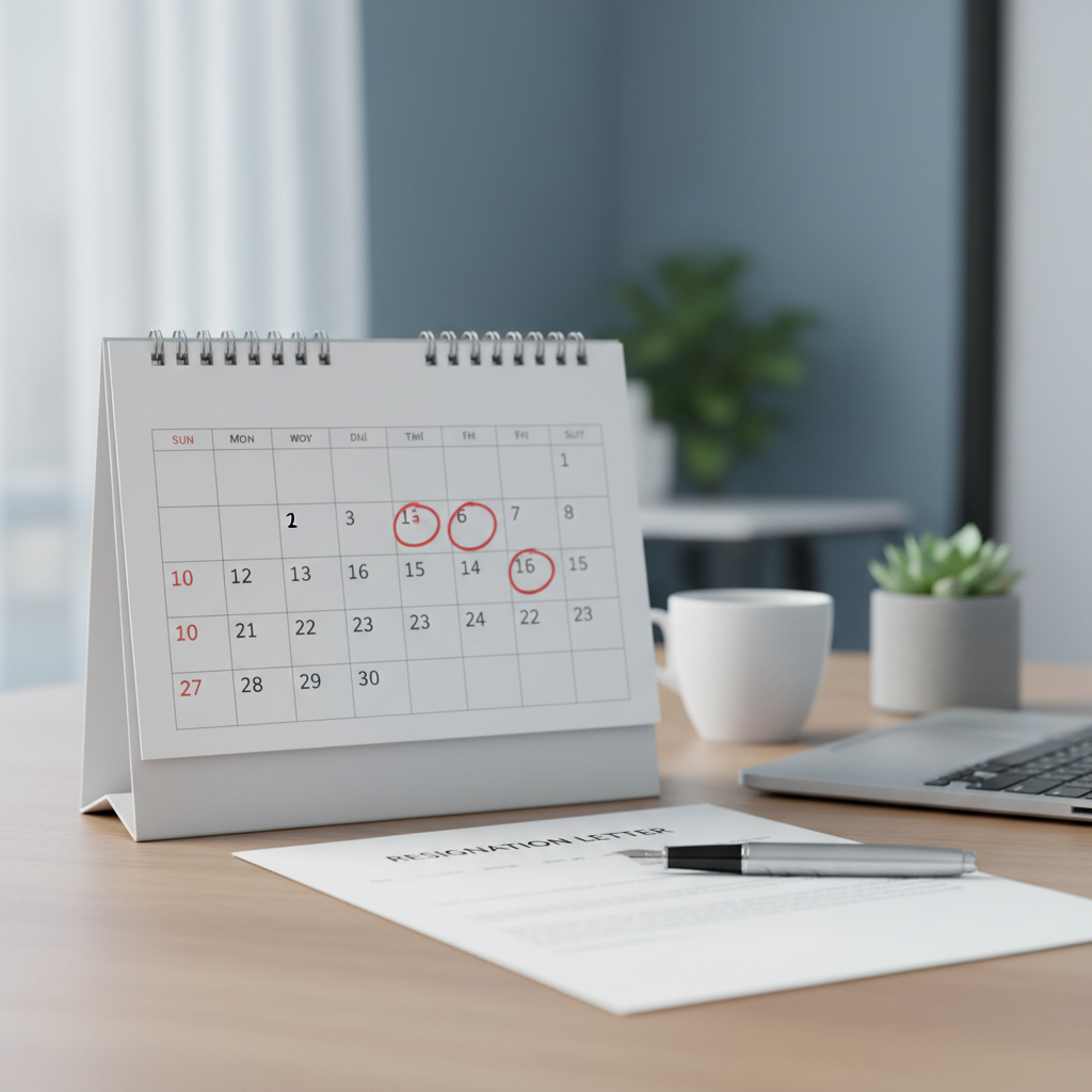 Calendar showing notice period durations on a desk