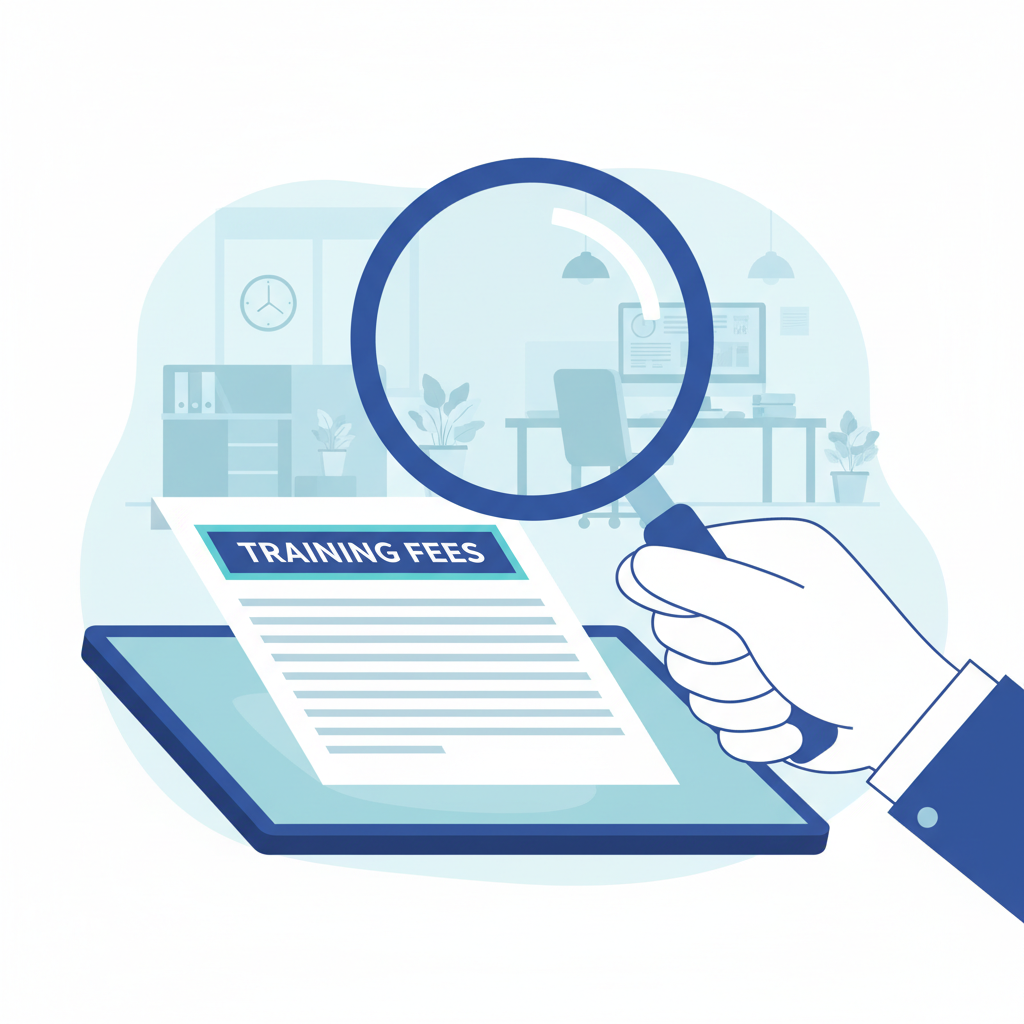 Illustration of a fake training fee invoice being rejected