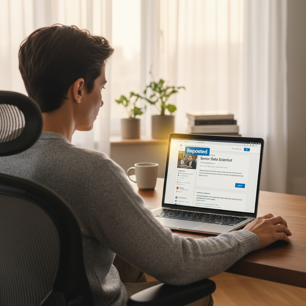 Job seeker looking concerned at a laptop screen displaying a job application status