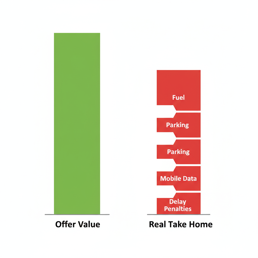 Chart showing base salary versus actual take-home pay after expenses