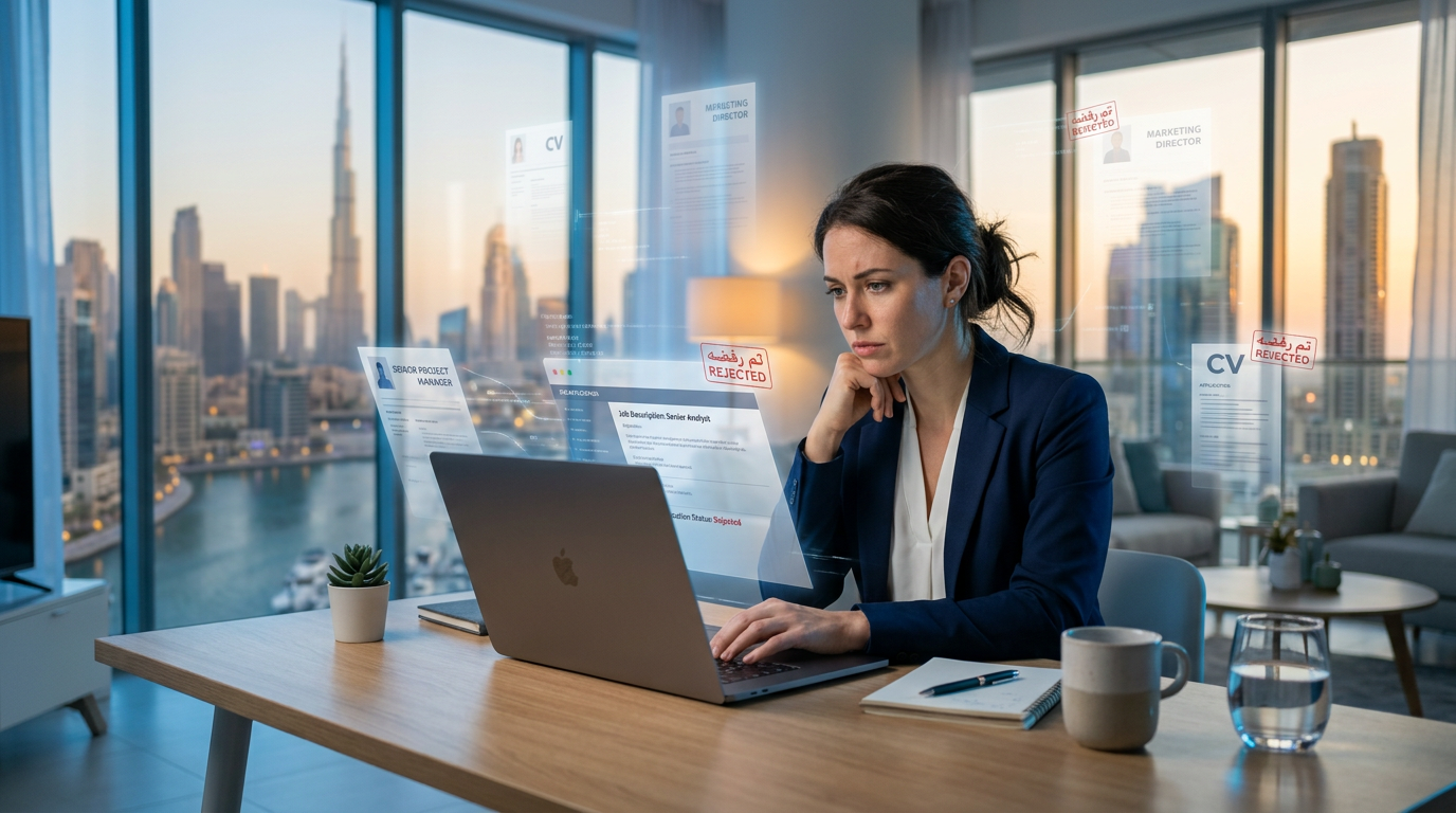 Frustrated job seeker looking at thousands of digital resumes