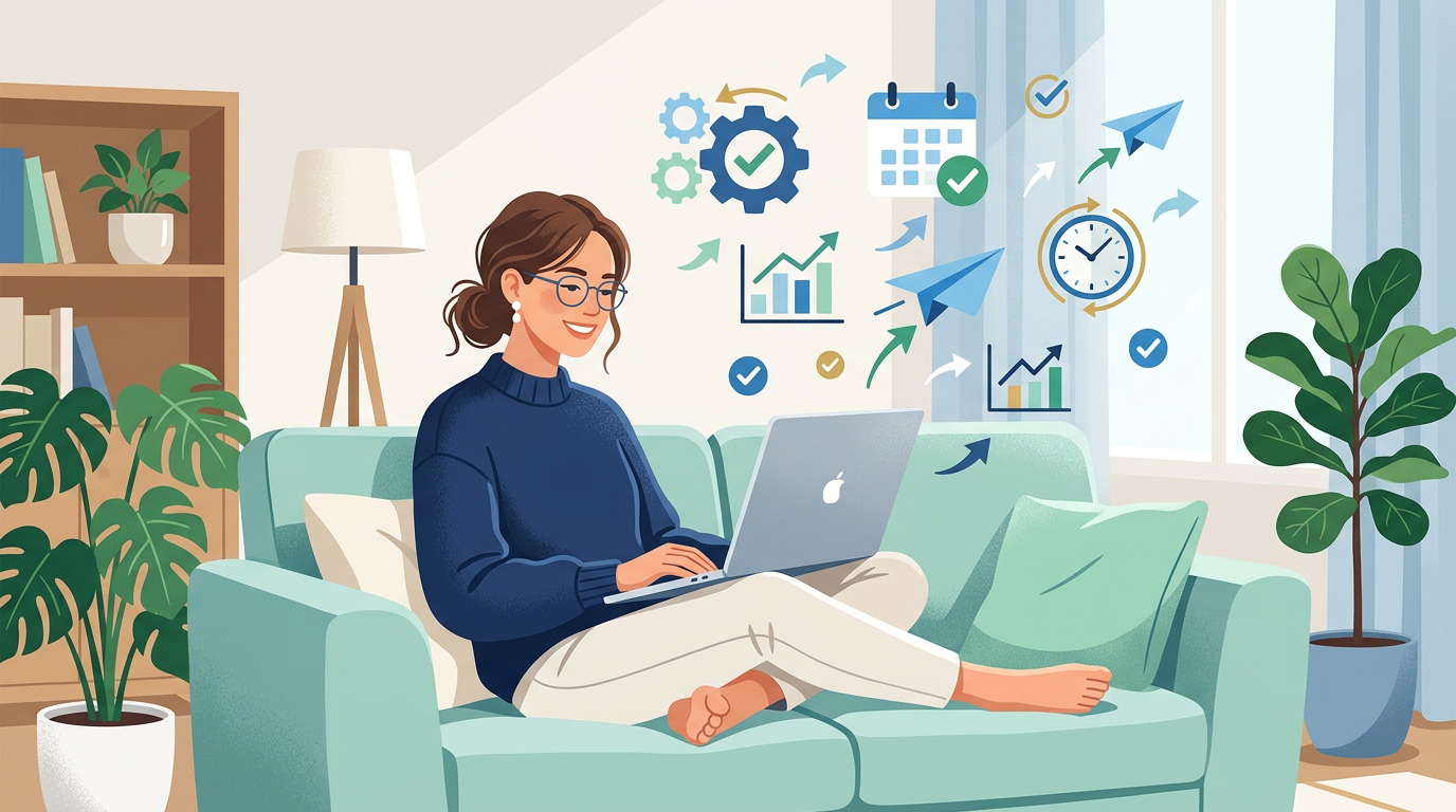 A person looking relieved and happy using an automated job search platform