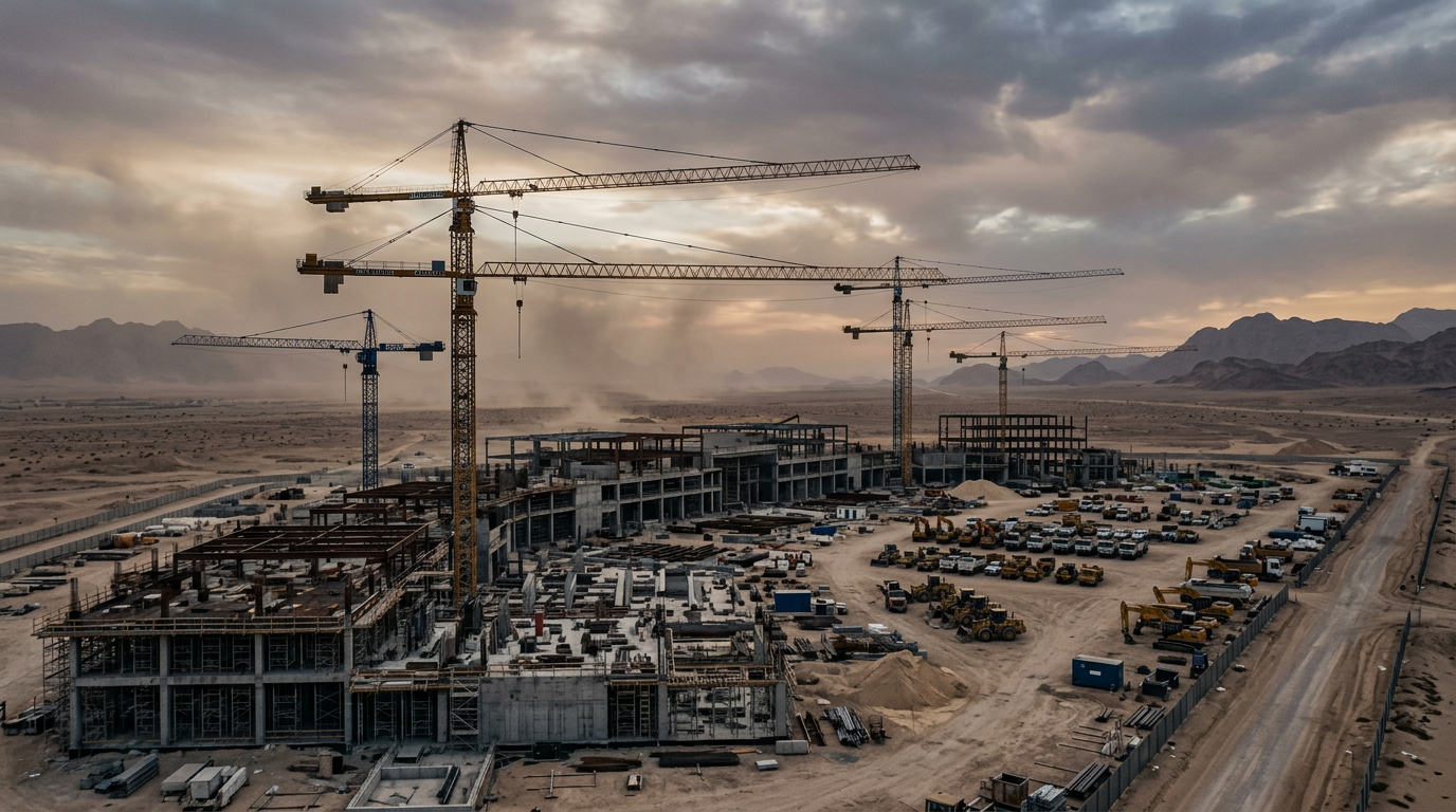 Empty construction site in the desert signifying halted mega-projects