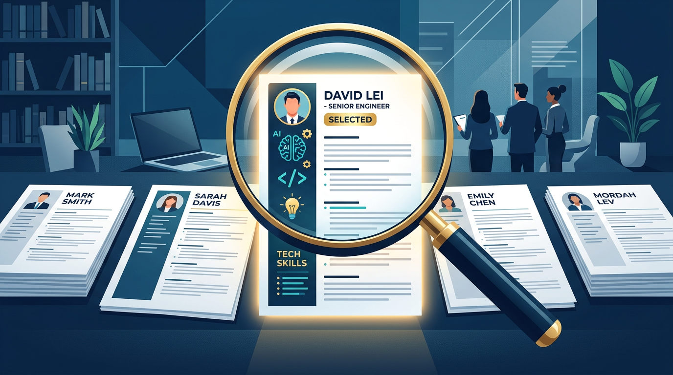 Abstract representation of a resume being analyzed and filtered for skills