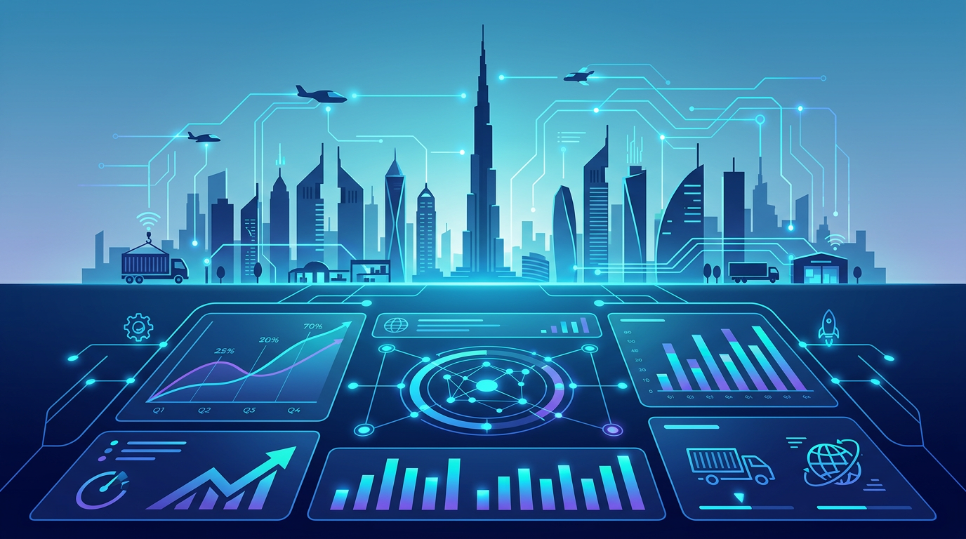 Smart city dashboard showing traffic and energy optimization in Dubai