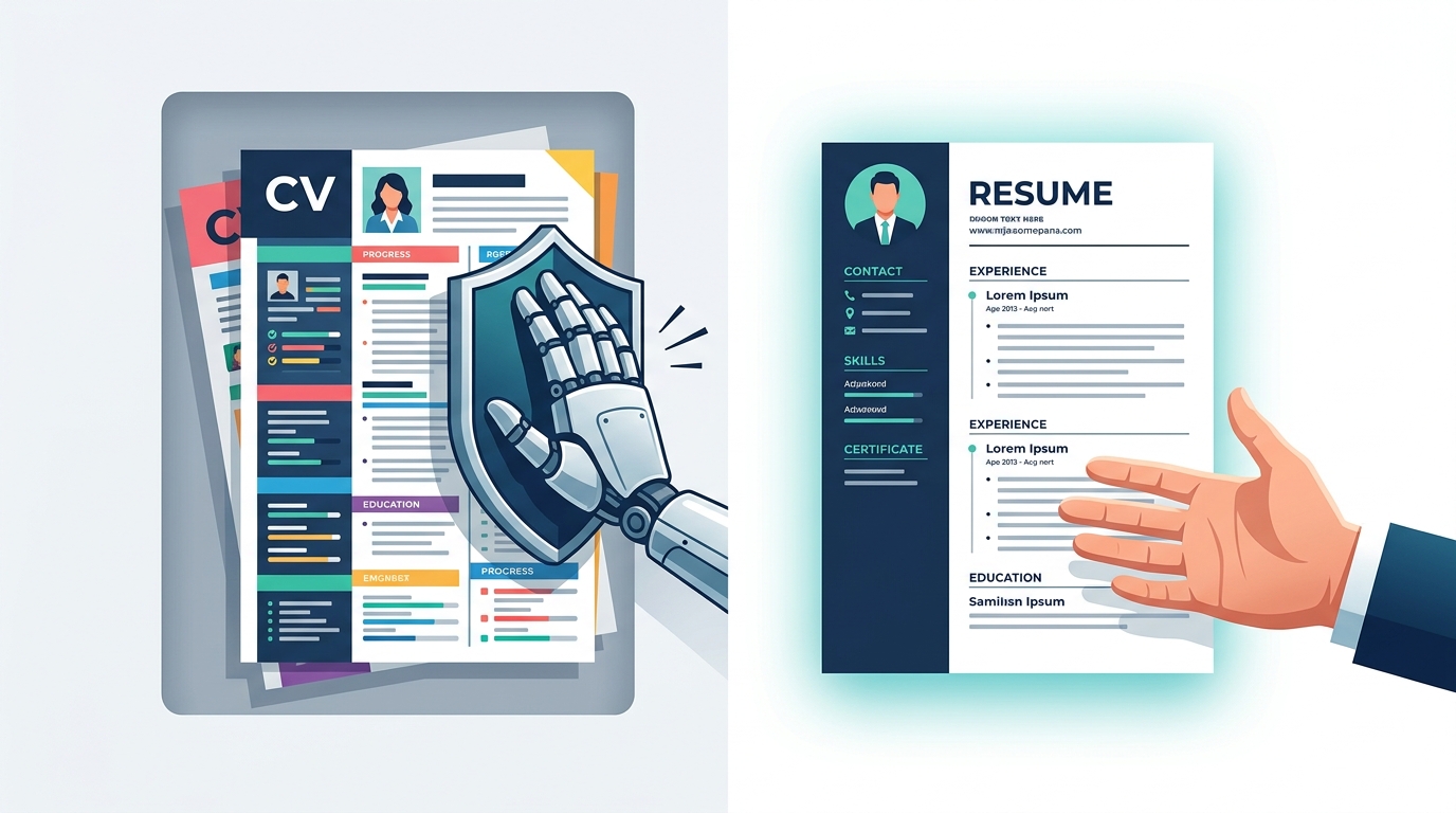 Graphic showing ATS rejecting a messy resume and accepting a clean text-based resume