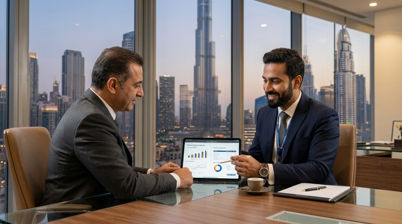 A professional banker discussing wealth management with a client