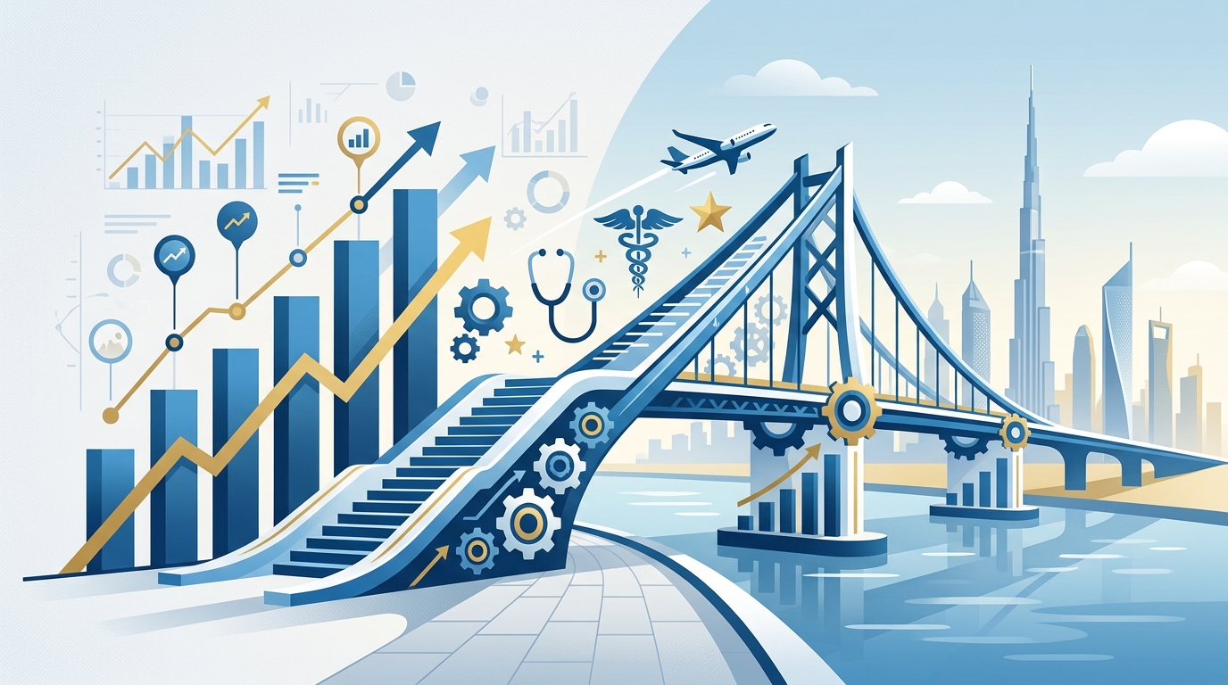 A flat illustration showing a career growth chart linked to professional certifications.