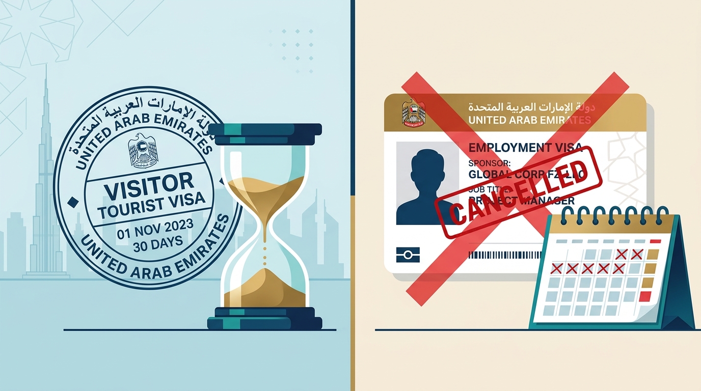 Concept of UAE visit visa and cancelled visa statuses