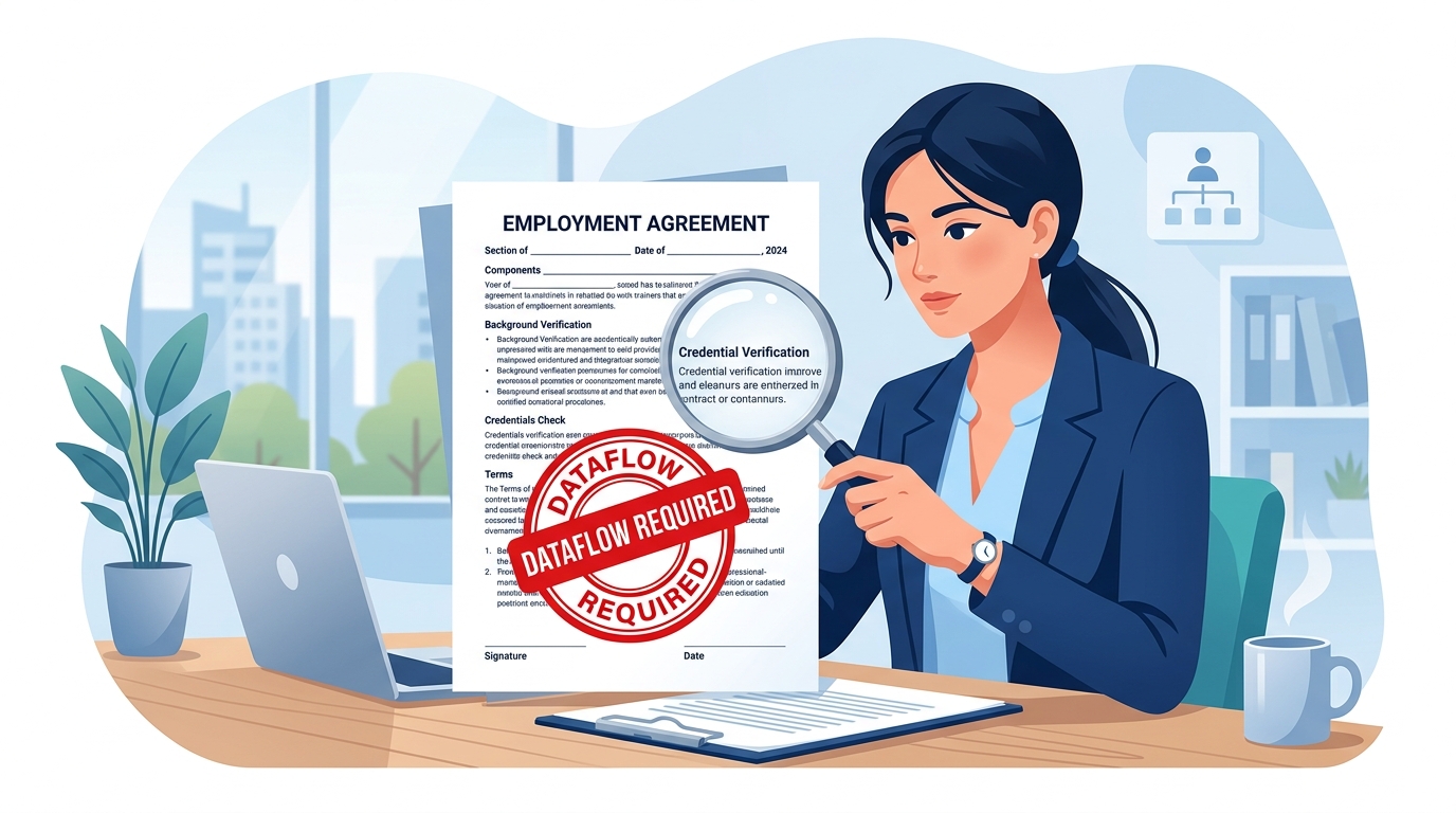 Concept art of recruitment contracts and the Dataflow verification process