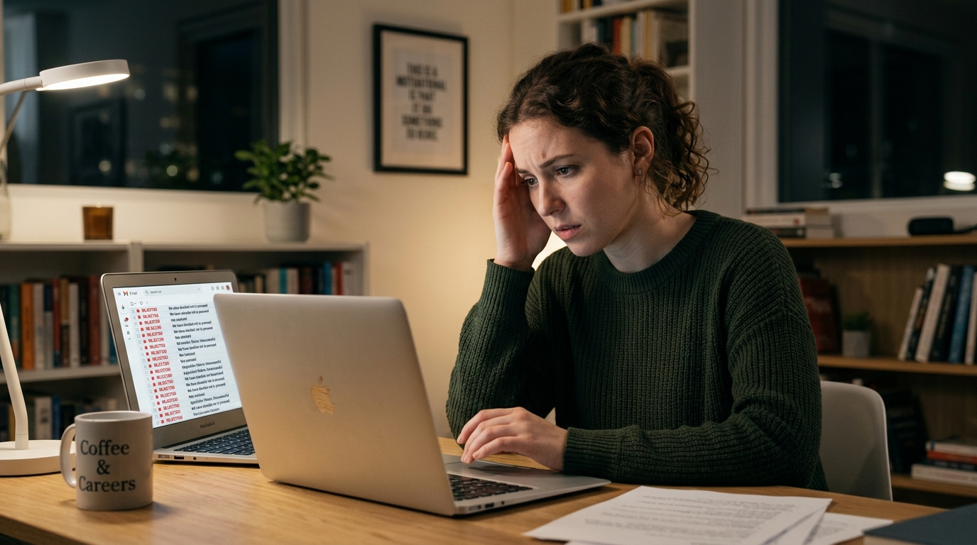 Frustrated job seeker looking at rejected emails
