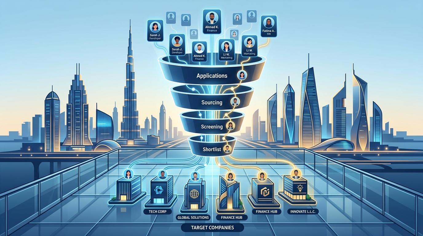 Clean, organized recruitment funnel showing candidate matching in Dubai