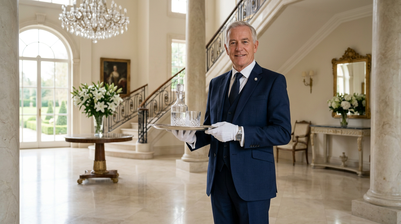 Professional senior butler in a luxury estate
