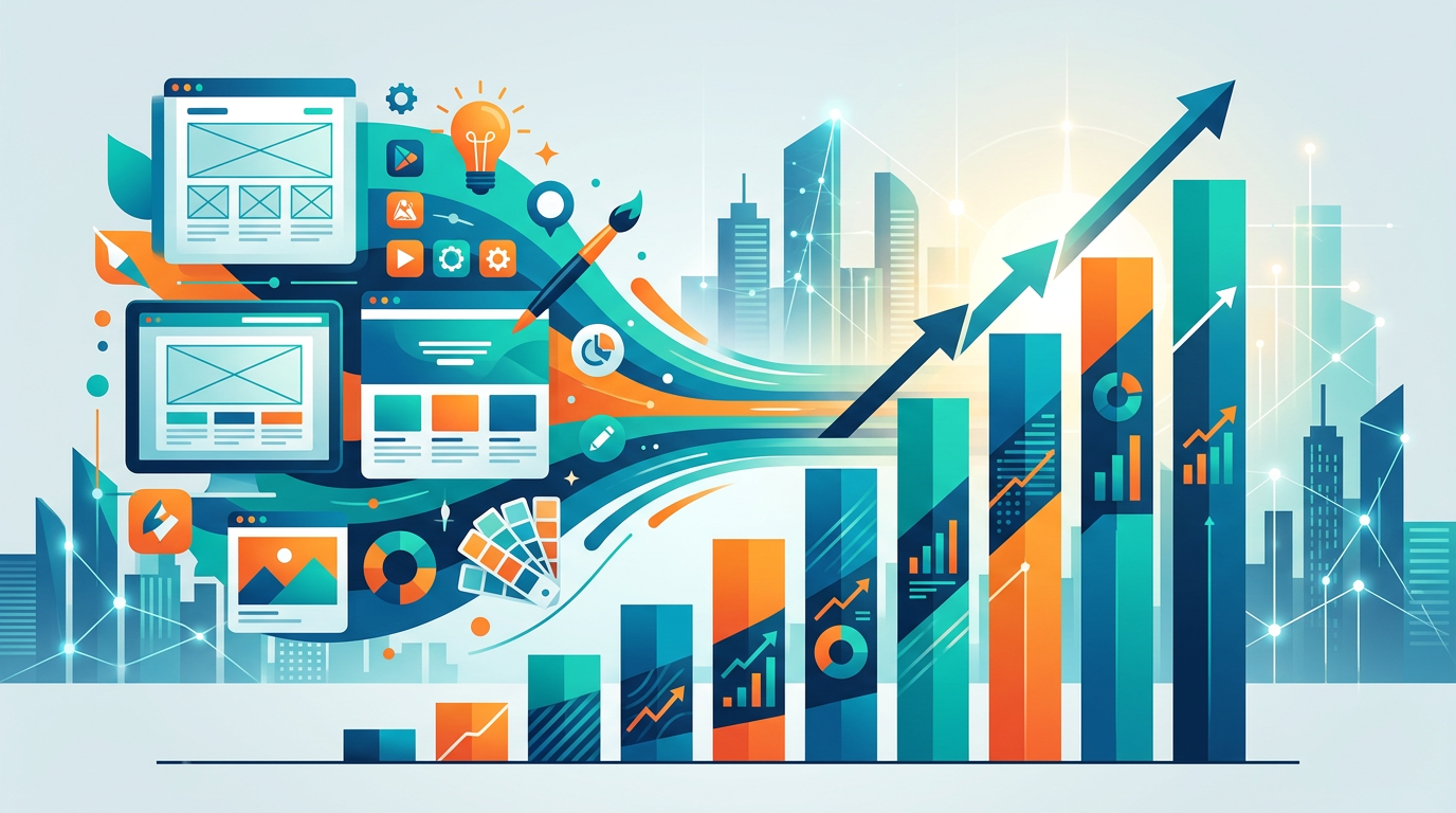 A digital portfolio transforming into a business growth chart