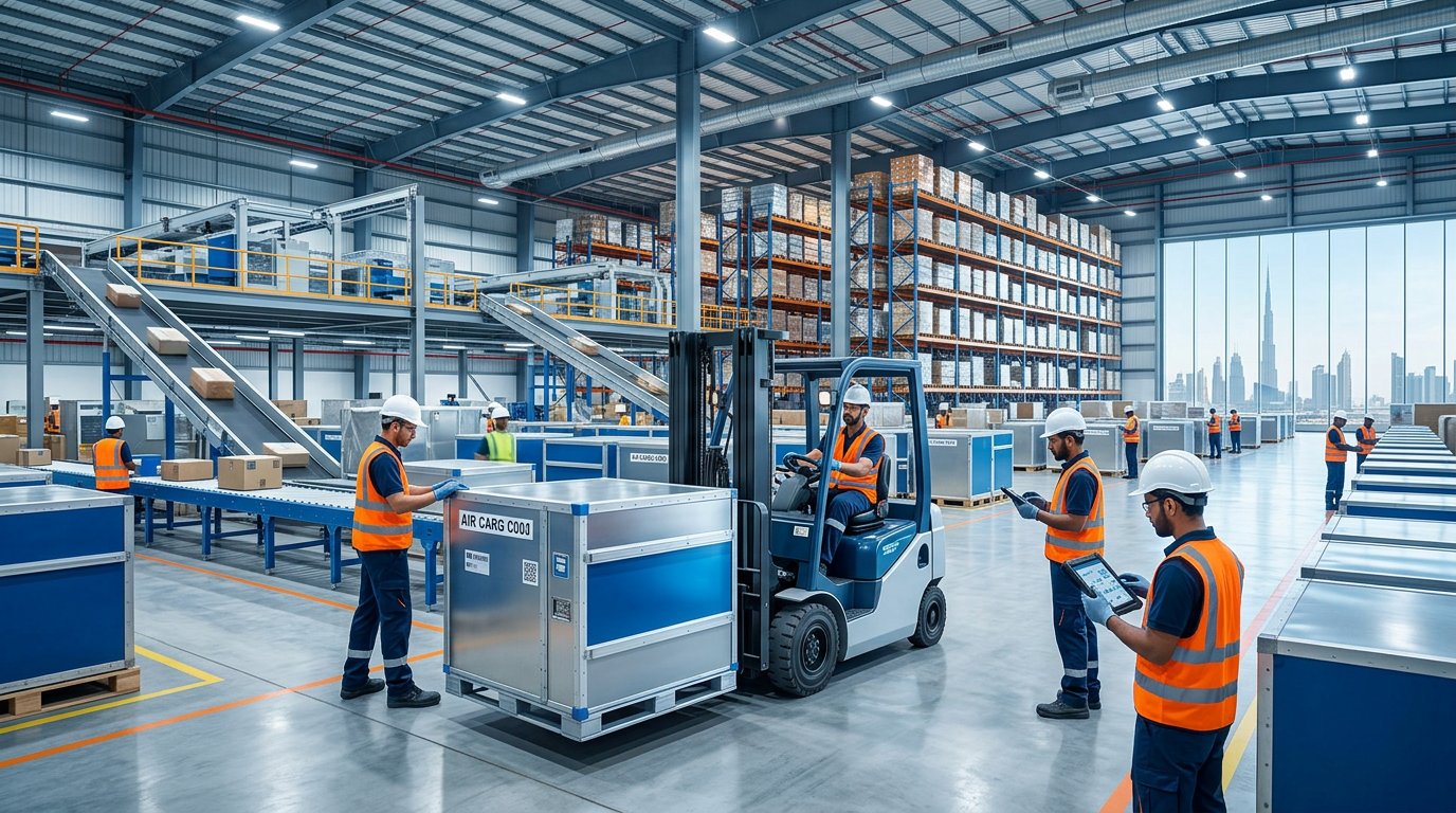 Interior of a state-of-the-art air cargo logistics facility in Dubai