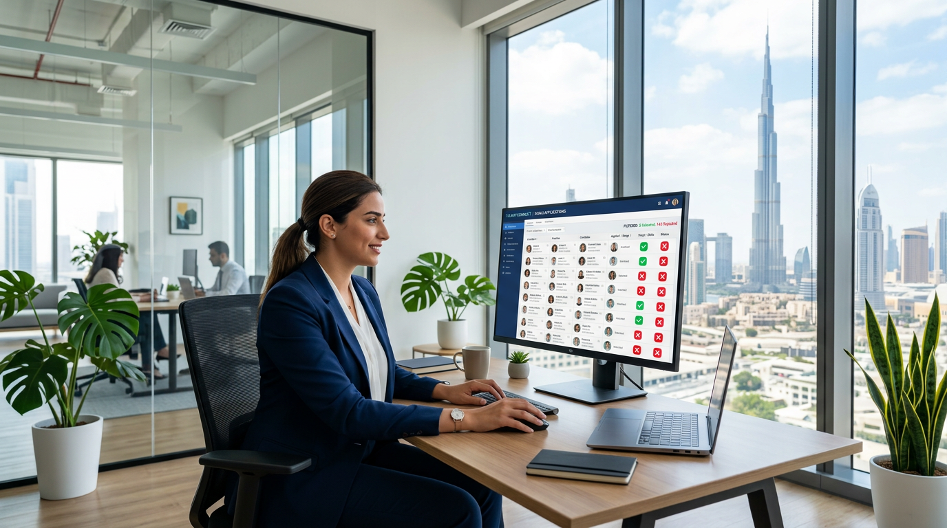 Recruiter looking at multiple resumes on a screen, representing ATS filtering in Dubai