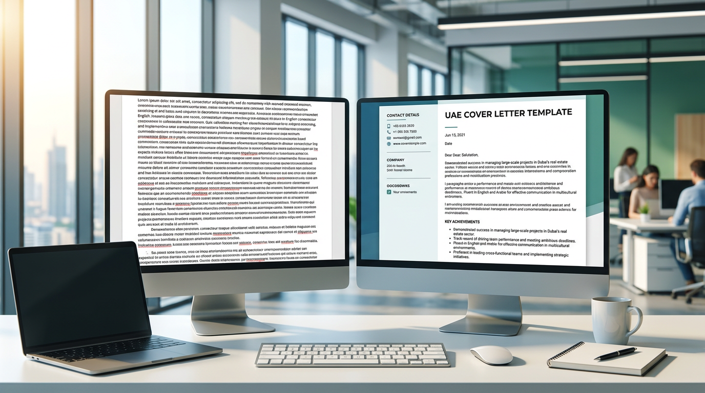 A split screen showing a messy text document versus a clean, beautifully formatted cover letter template