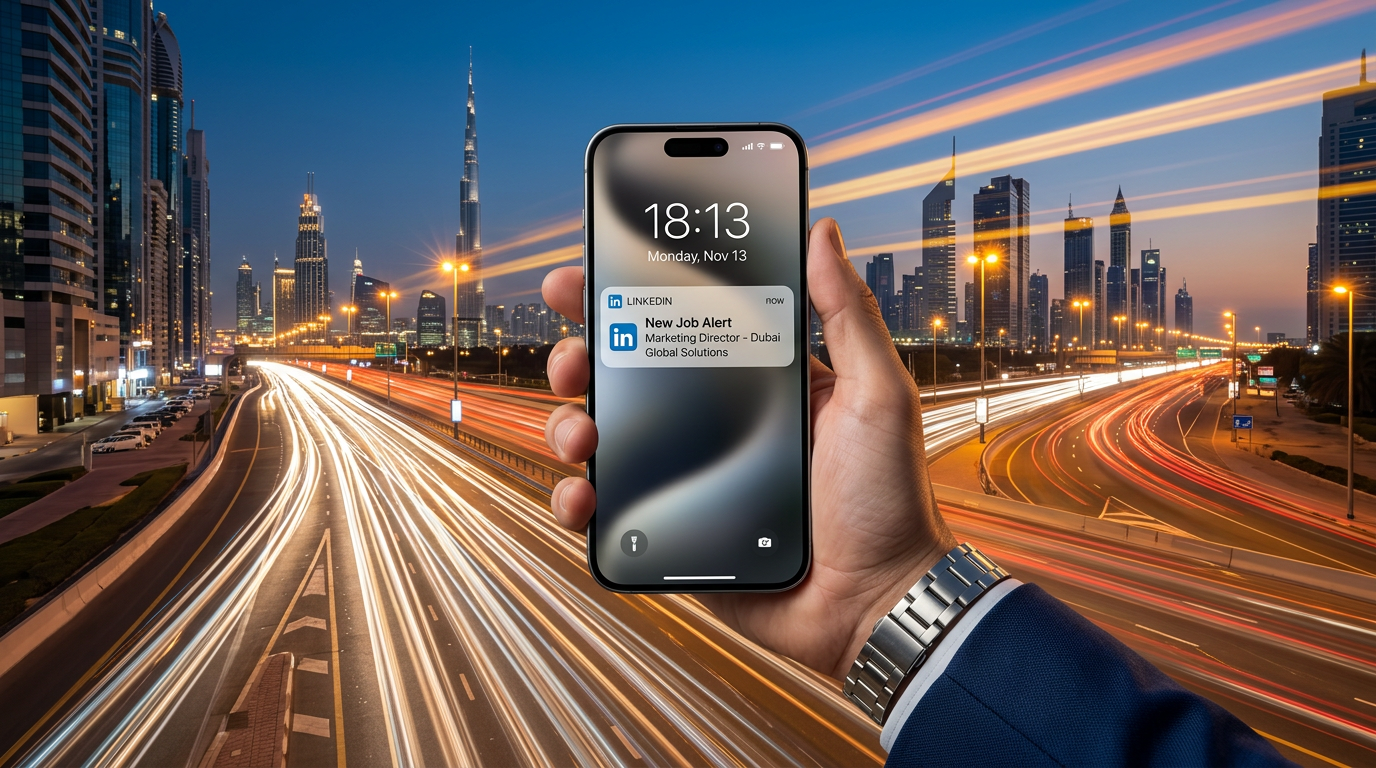 Smartphone showing real-time Dubai job alerts