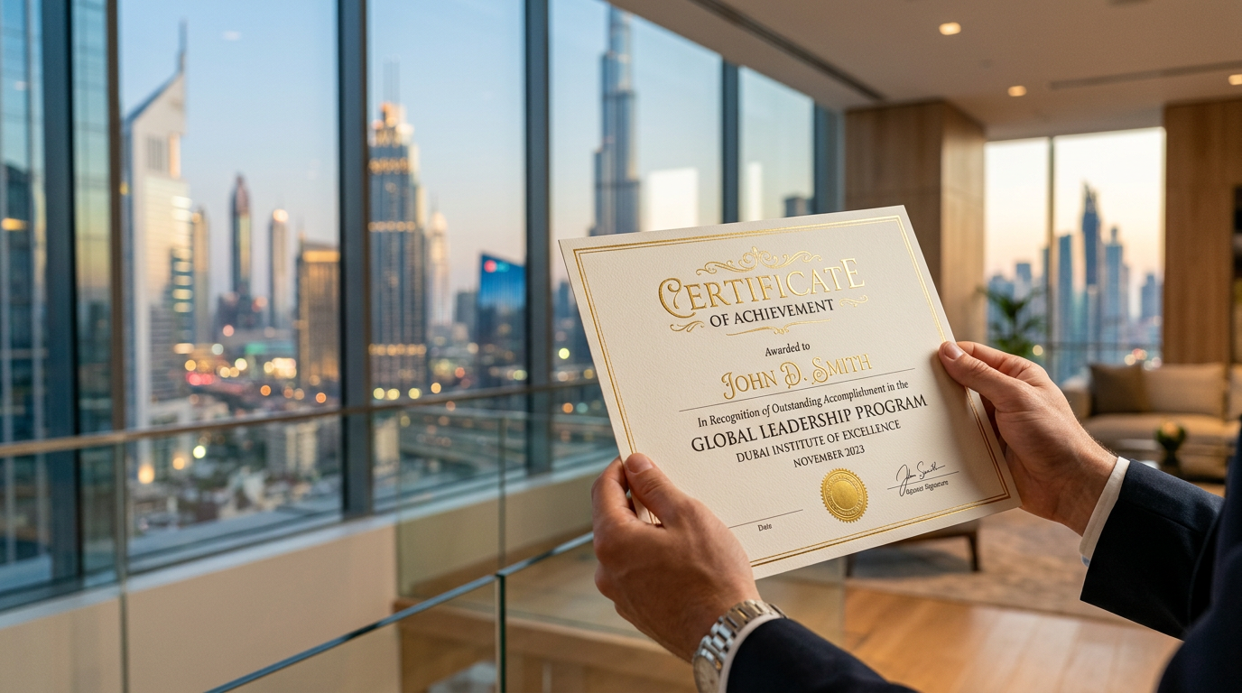 Close up of a professional holding a training certification