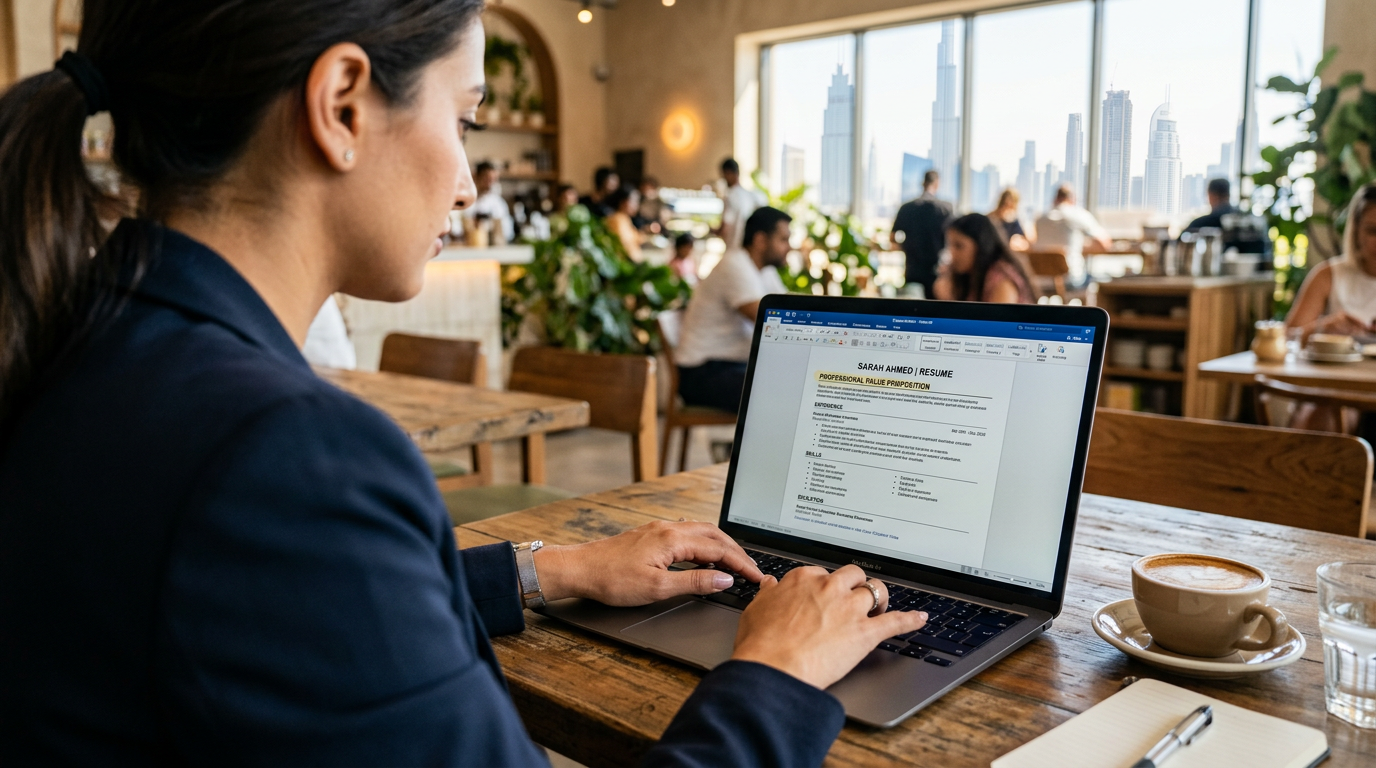 Person editing resume value proposition on a laptop