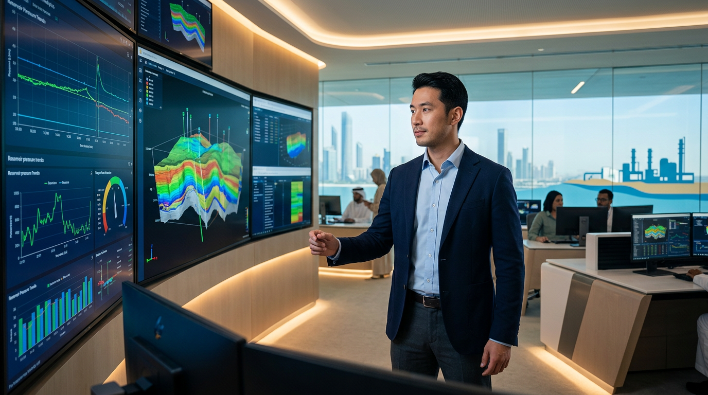 Sophisticated control room for an oil and gas facility in the Middle East