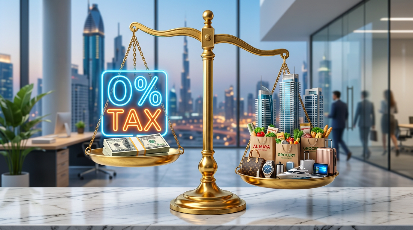 Concept of balancing Dubai living costs