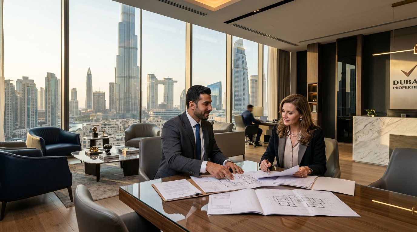 Real estate consultant in Dubai discussing property visa requirements with an expat investor